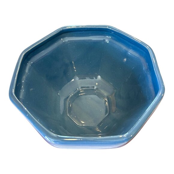 Stoneware Pottery Bowl Serving Dish Cream/Blue inside Blue Flowers Cottage Core - Picture 6 of 10